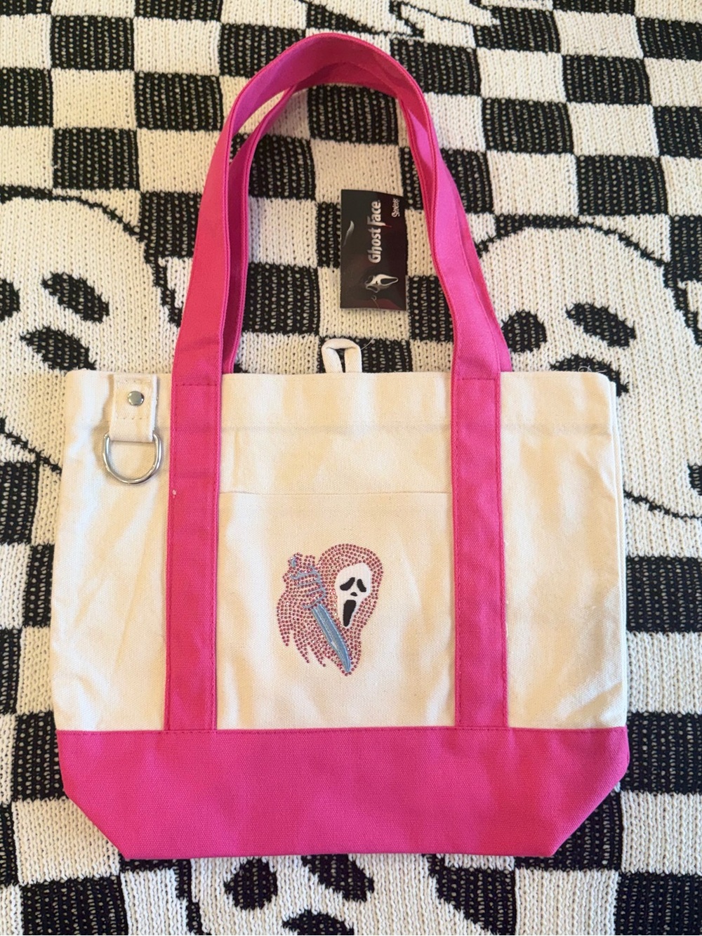 New Pink Ghost Face Rhinestone Mini Tote Bag
